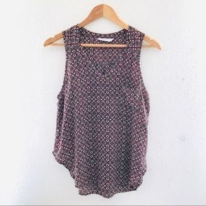 Lush Medallion Print Blouse Maroon Vneck Sheer Top